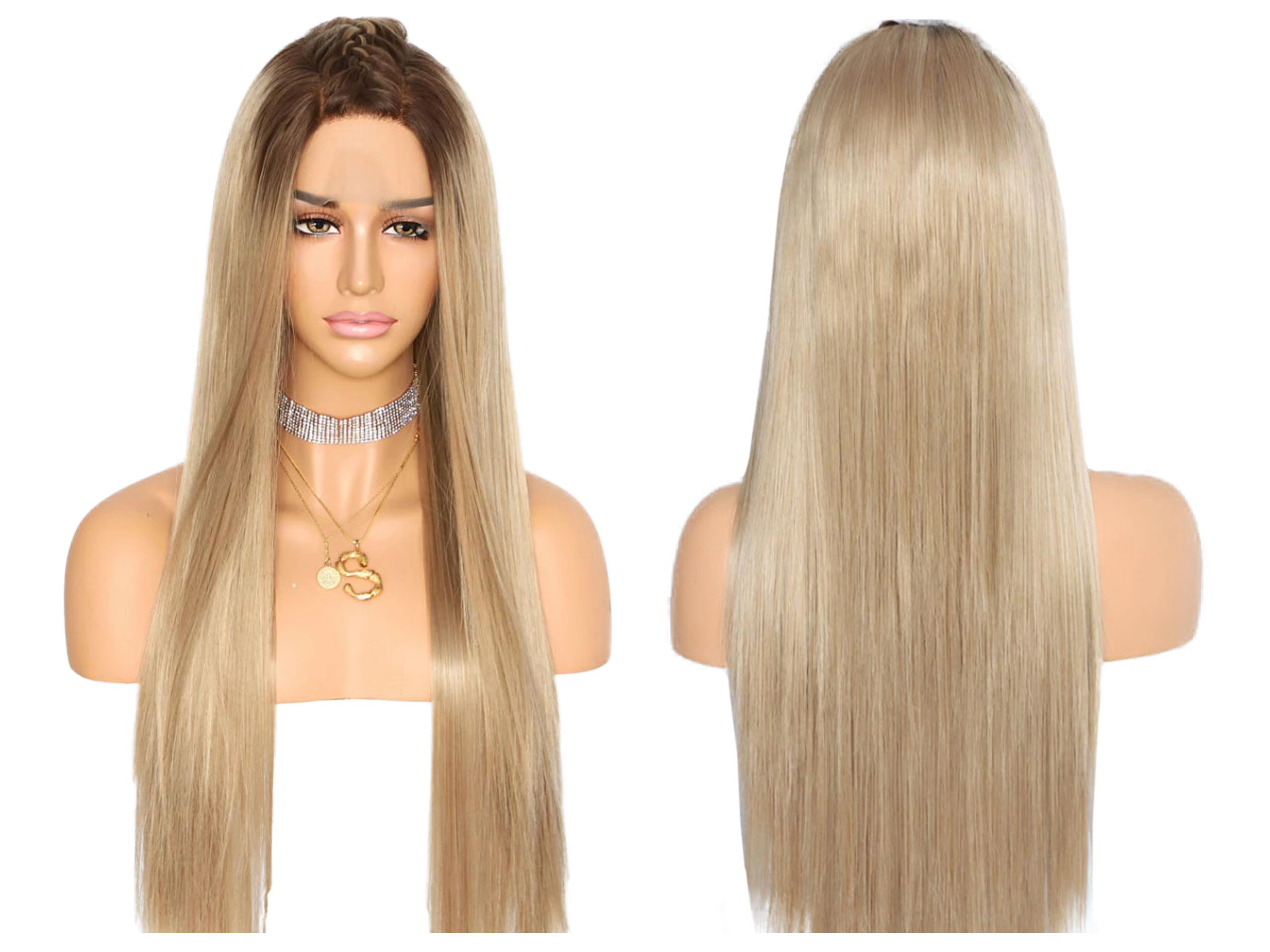 

Peruka blond brąz Długie proste włosy Lace Front
