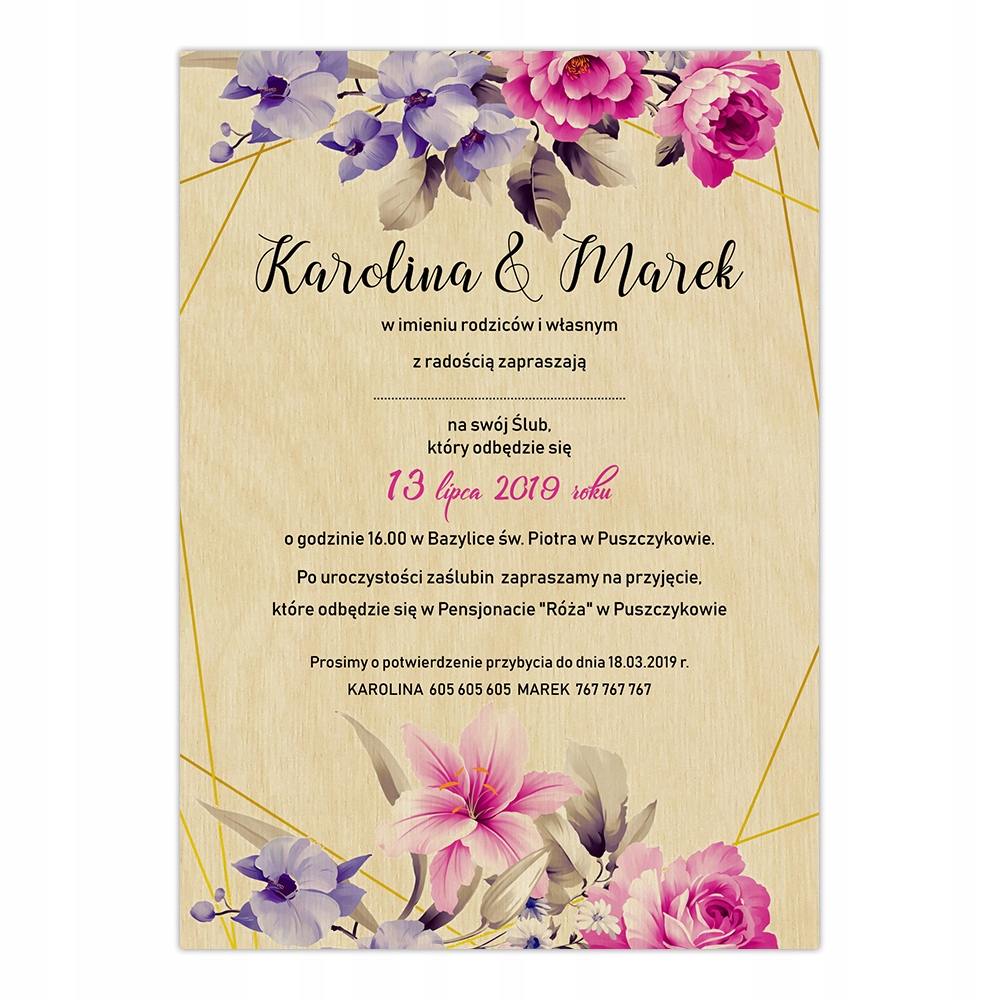 DREWNIANE zaproszenie ślubne zaproszenia WZORY P