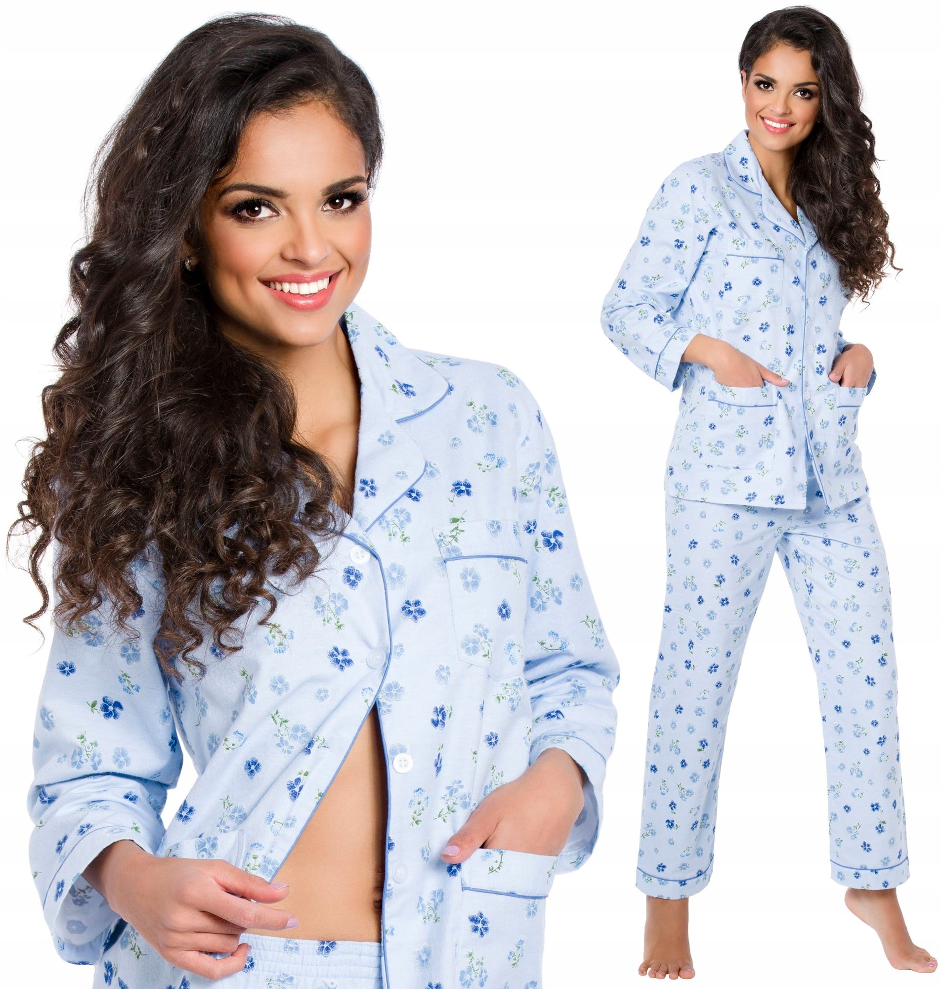 CIEPŁA FLANELOWA ROZPINANA GRUBA PIŻAMA DAMSKA M