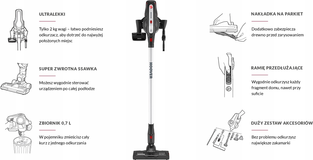 Odkurzacz Bezprzewodowy Hoover H-Free HF18RXL011 Kolor dominujący czarny