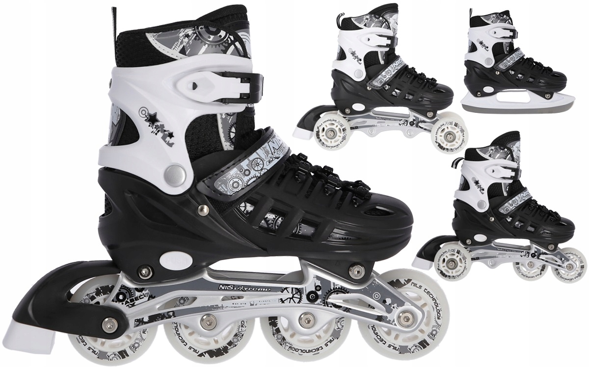 Nils Extreme NH10905 łyżworolki 4w1 rolki wrotki łyżwy regulowane czarne