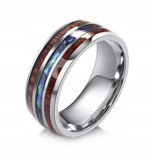 

Obrączka Pierścień Drewno Muszla Abalone 316L #3