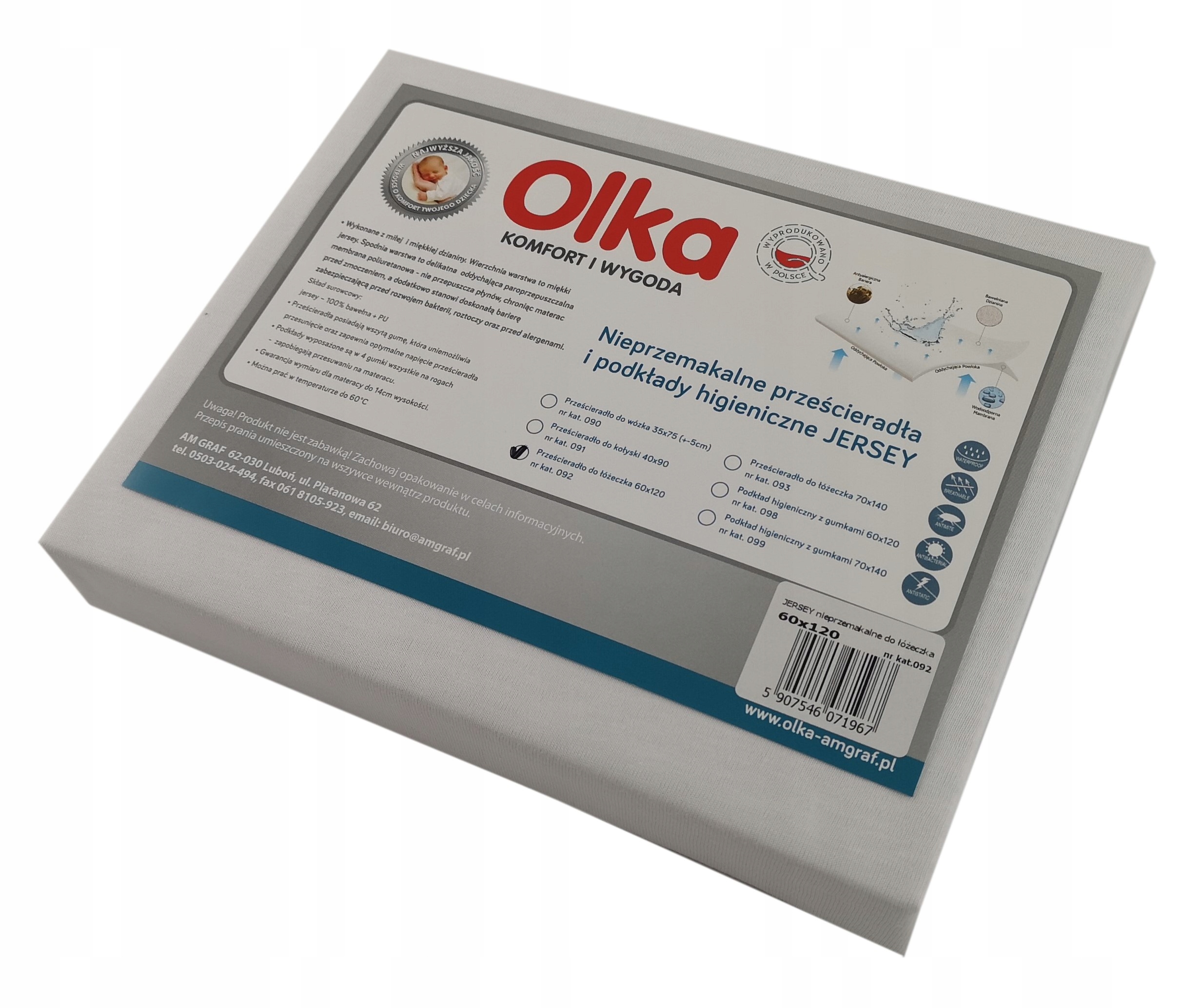 

Prześcieradło Nieprzemakalne jersey 120x60 Olka