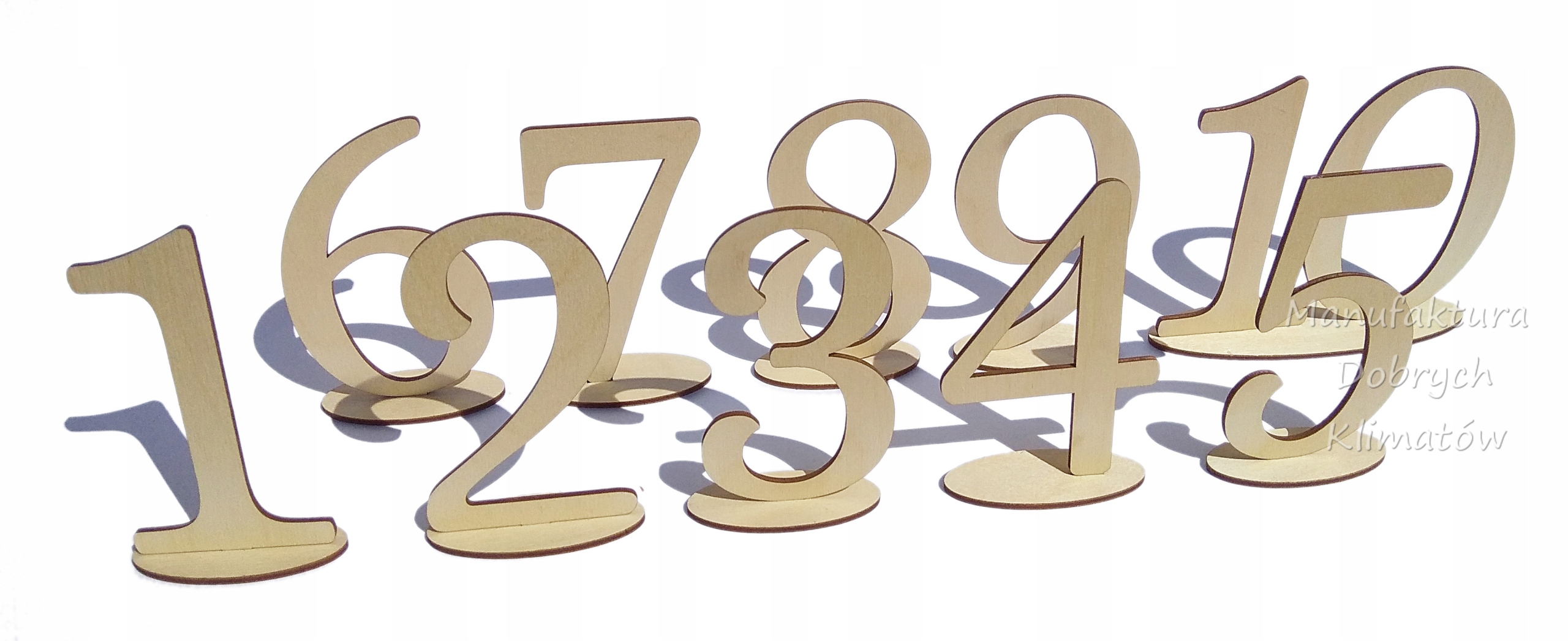 MDK Drewniane numery cyfry na stół 18cm -kpl. 1-10 Rodzaj drewno