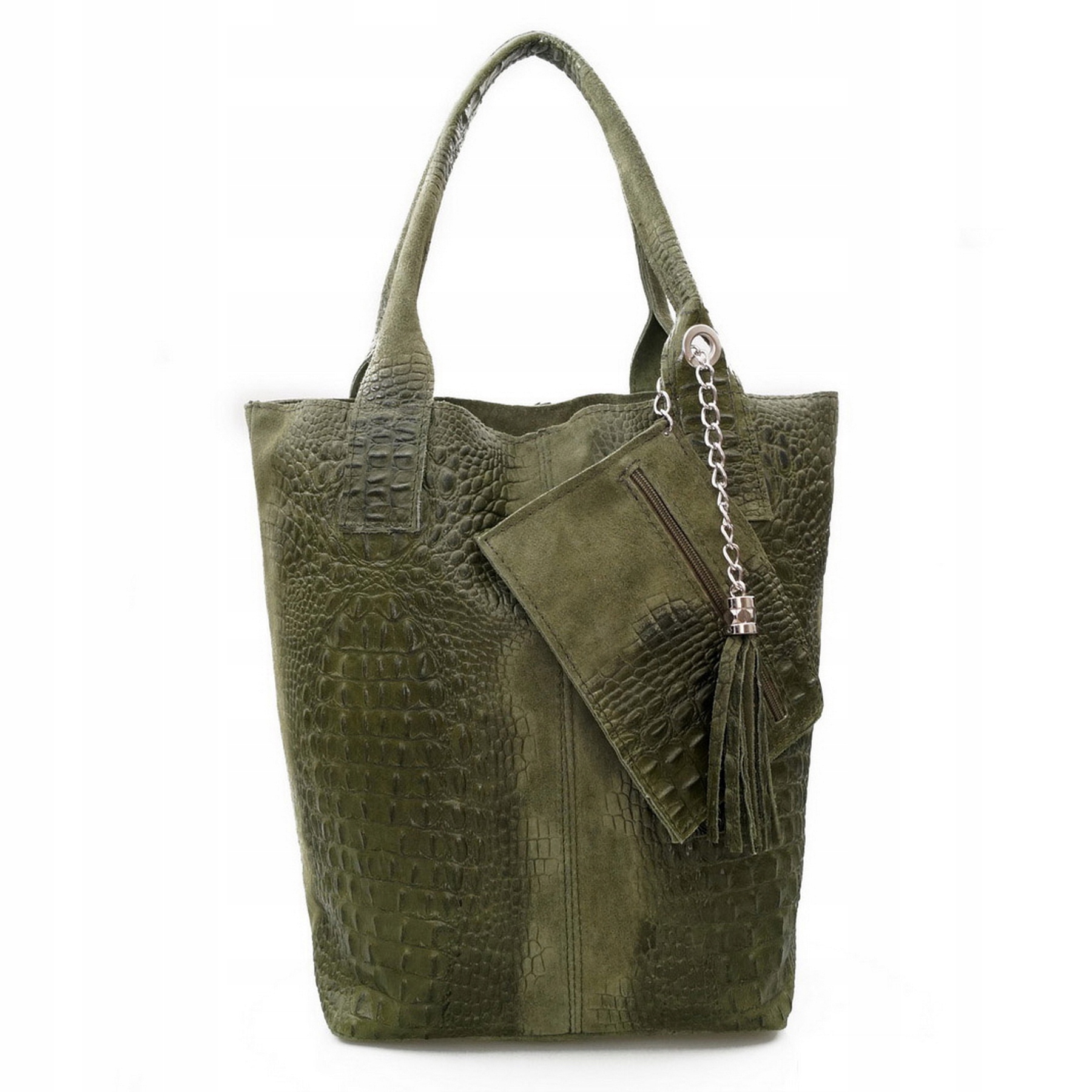 

Torebka Skórzana zamsz shopper kroko V141 oliwkowa