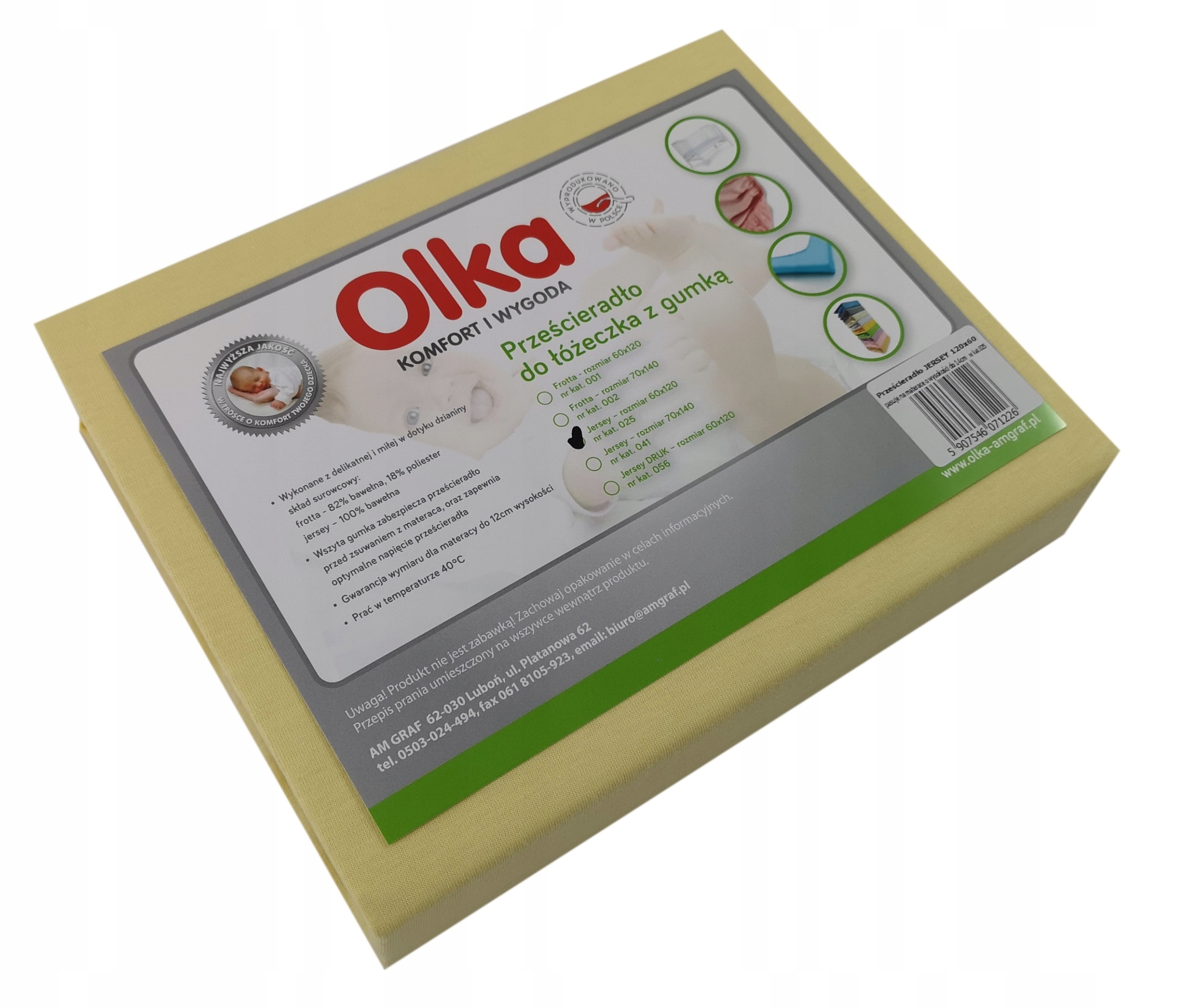 

Olka Prześcieradło Z Gumką 120x60 Jersey żółty