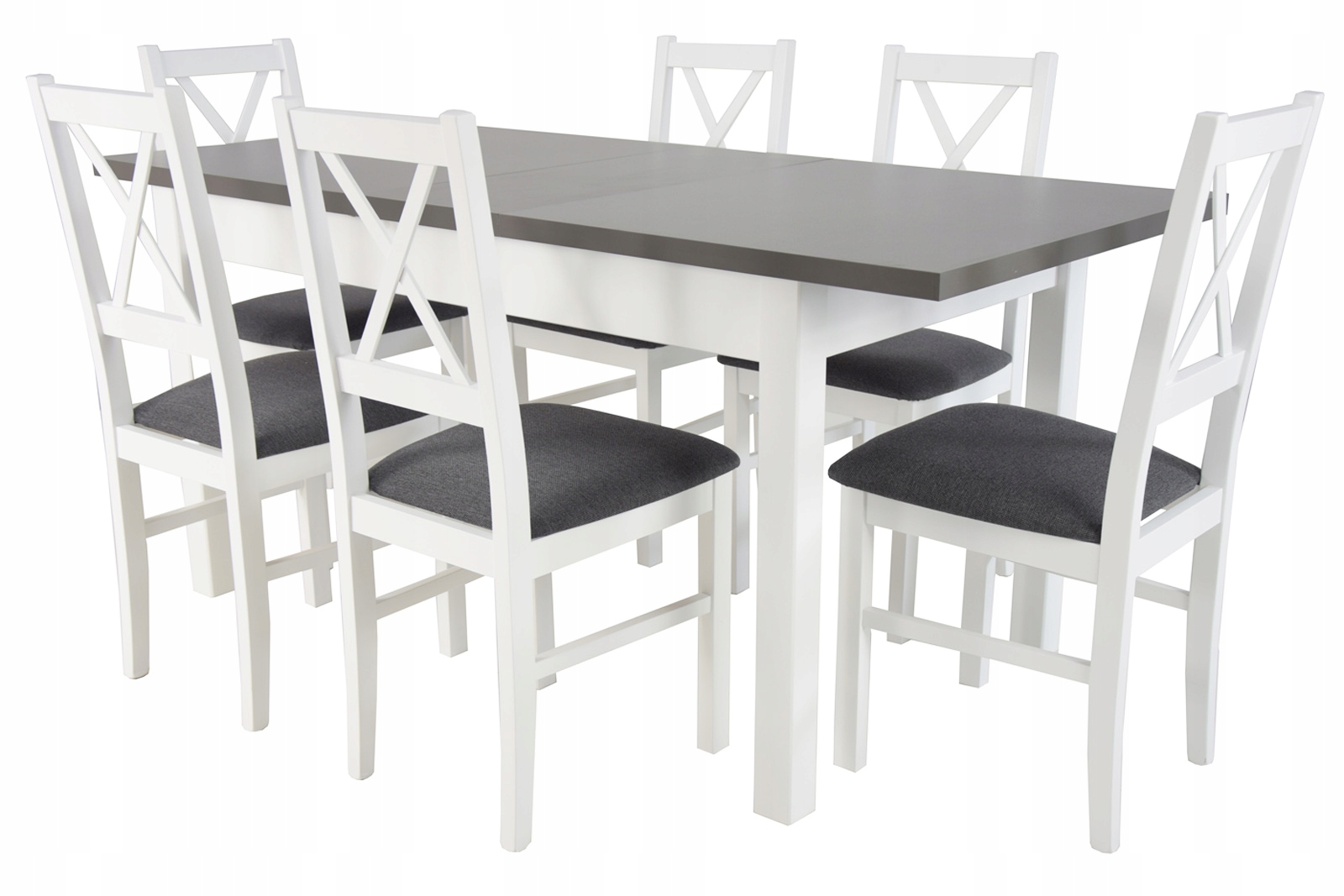 BIAŁO SZARY zestaw Rozkładany stół i 6 krzeseł