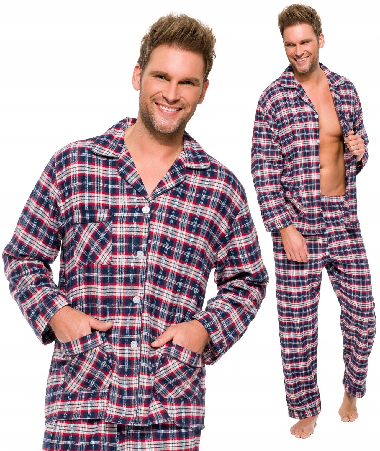 

Flanelowa Bawełniana Piżama Męska Rozpinana - XXL