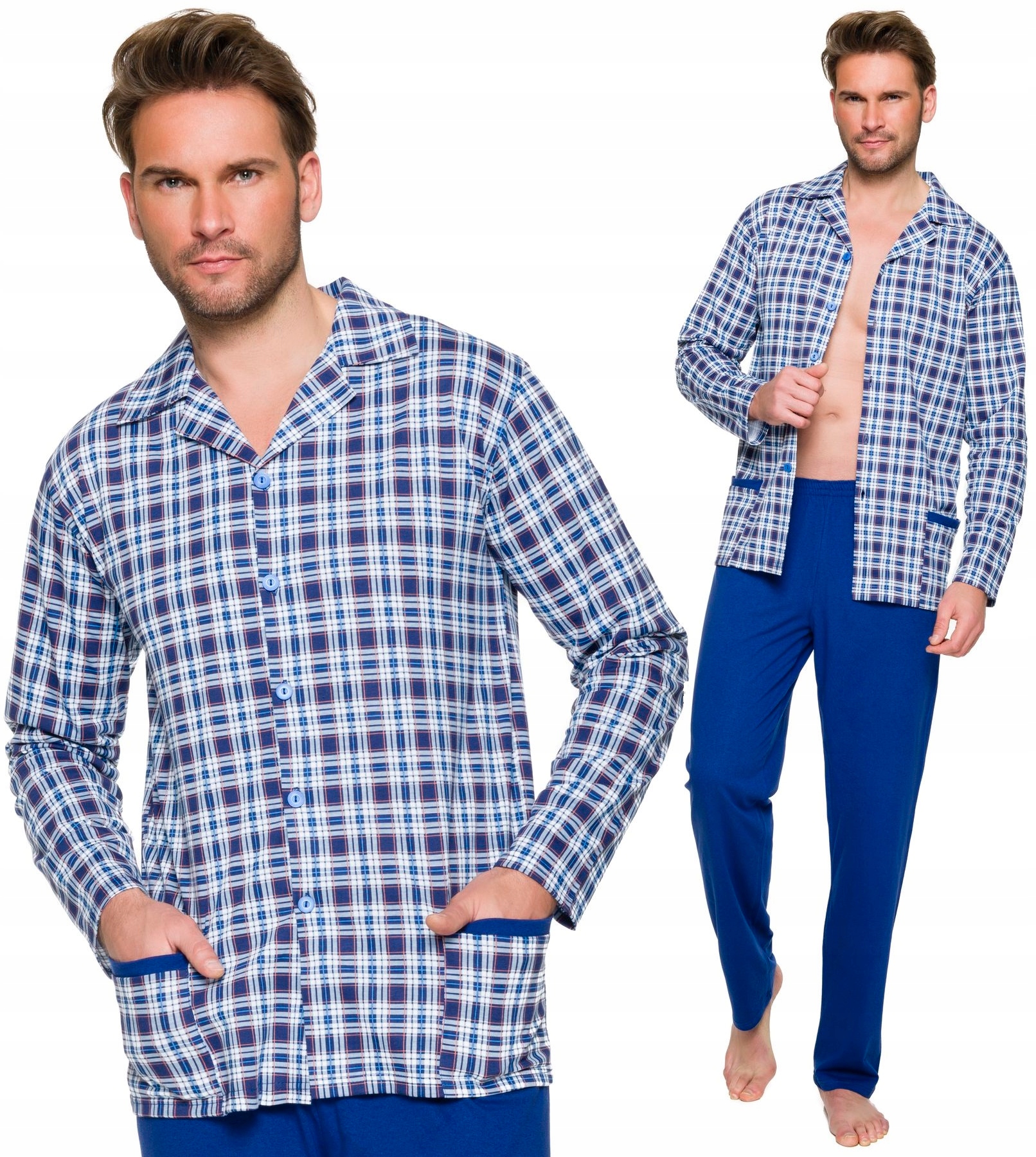 ROZPINANA BAWEŁNIANA PIŻAMA MĘSKA KOŁNIERZYK 5XL