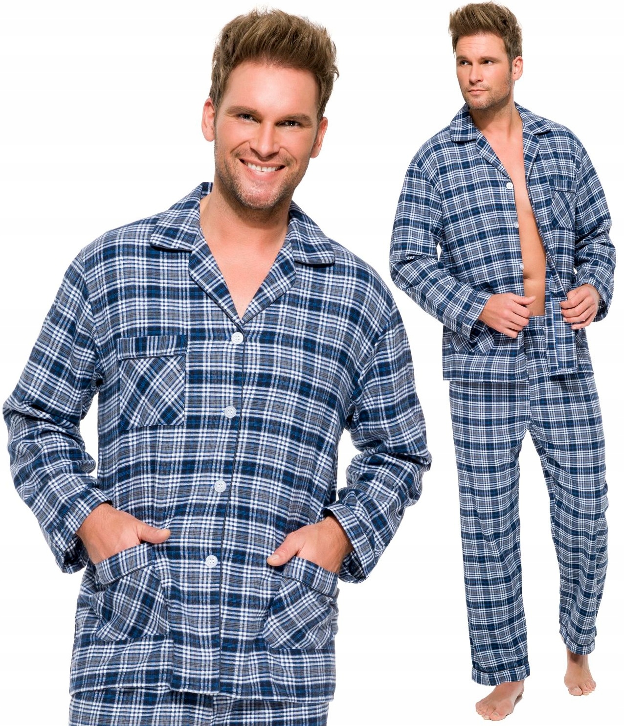 

Flanelowa Bawełniana Piżama Męska Rozpinana - XXXL