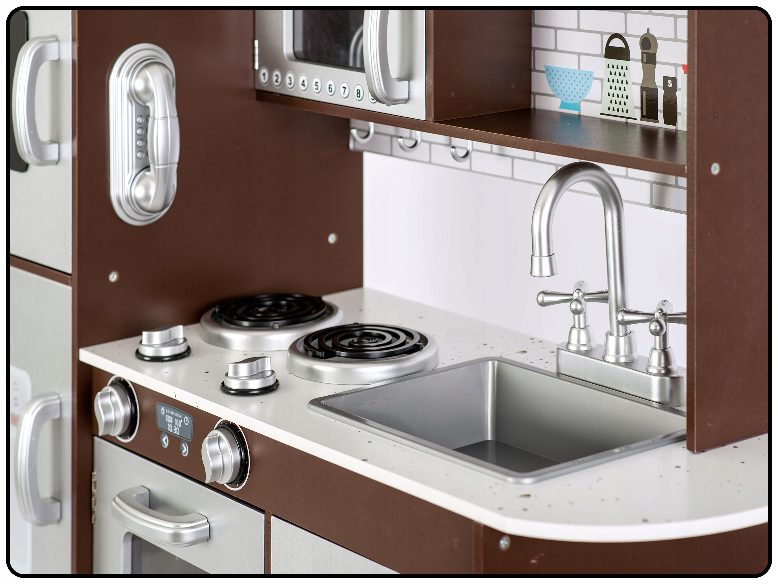 KUCHNIA DREWNIANA DLA DZIECI RETRO KUCHENKA DUŻA ŚWIATŁO LED + TABLICA Bohater brak