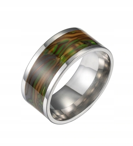 

Obrączka Pierścień Drewno Muszla Abalone 316L #1