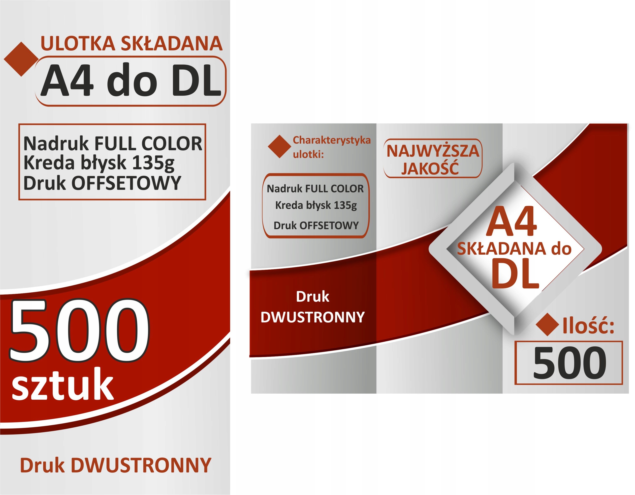 Ulotki SKŁADANE A4 do DL 500 szt. KREDA BŁYSK 130g