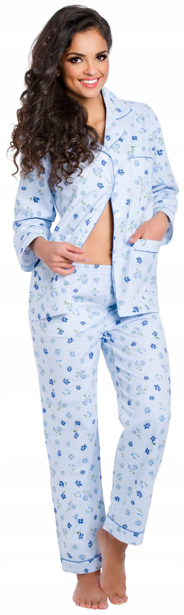 CIEPŁA FLANELOWA ROZPINANA GRUBA PIŻAMA DAMSKA M Dekolt szpic