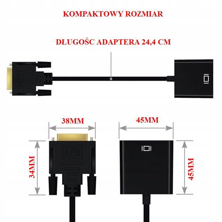 Adapter konwerter DVI-D 24+1 do VGA Przejściówka Kod producenta ADV