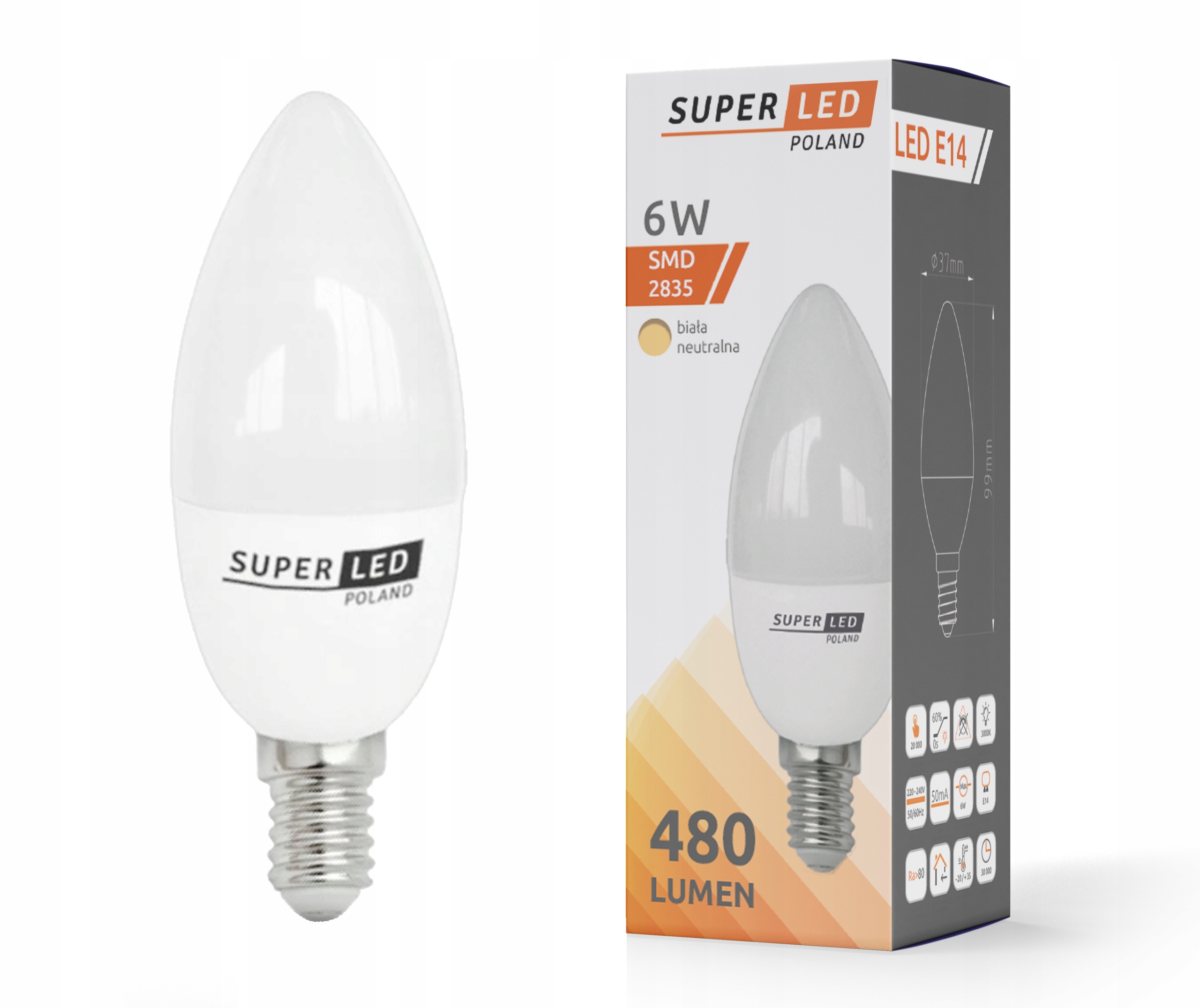 

Żarówka Led E14 6W 480lm świeczka świeca SuperLED