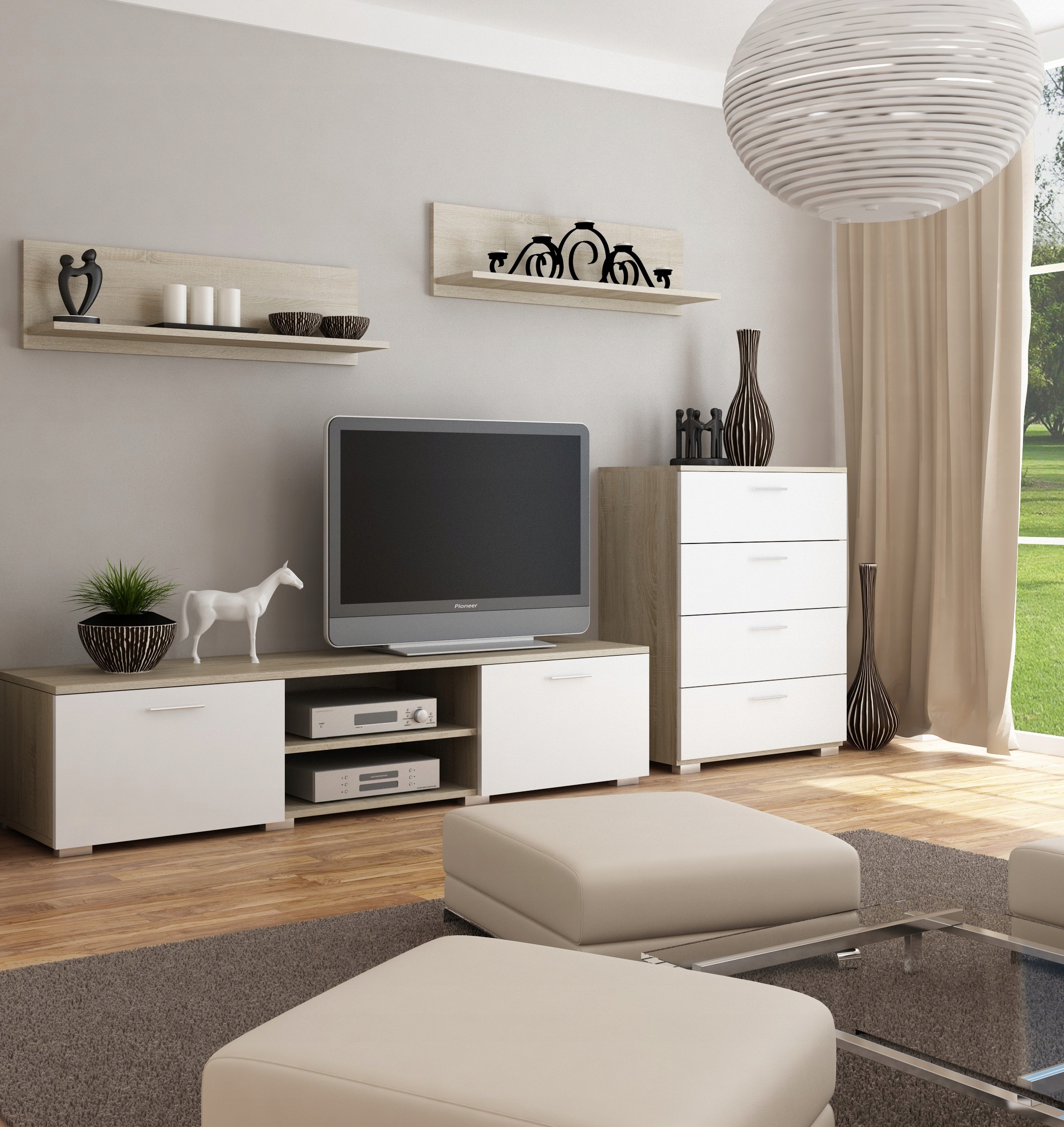 Meblościanka Lena SONOMA/BIAŁY do pokoju