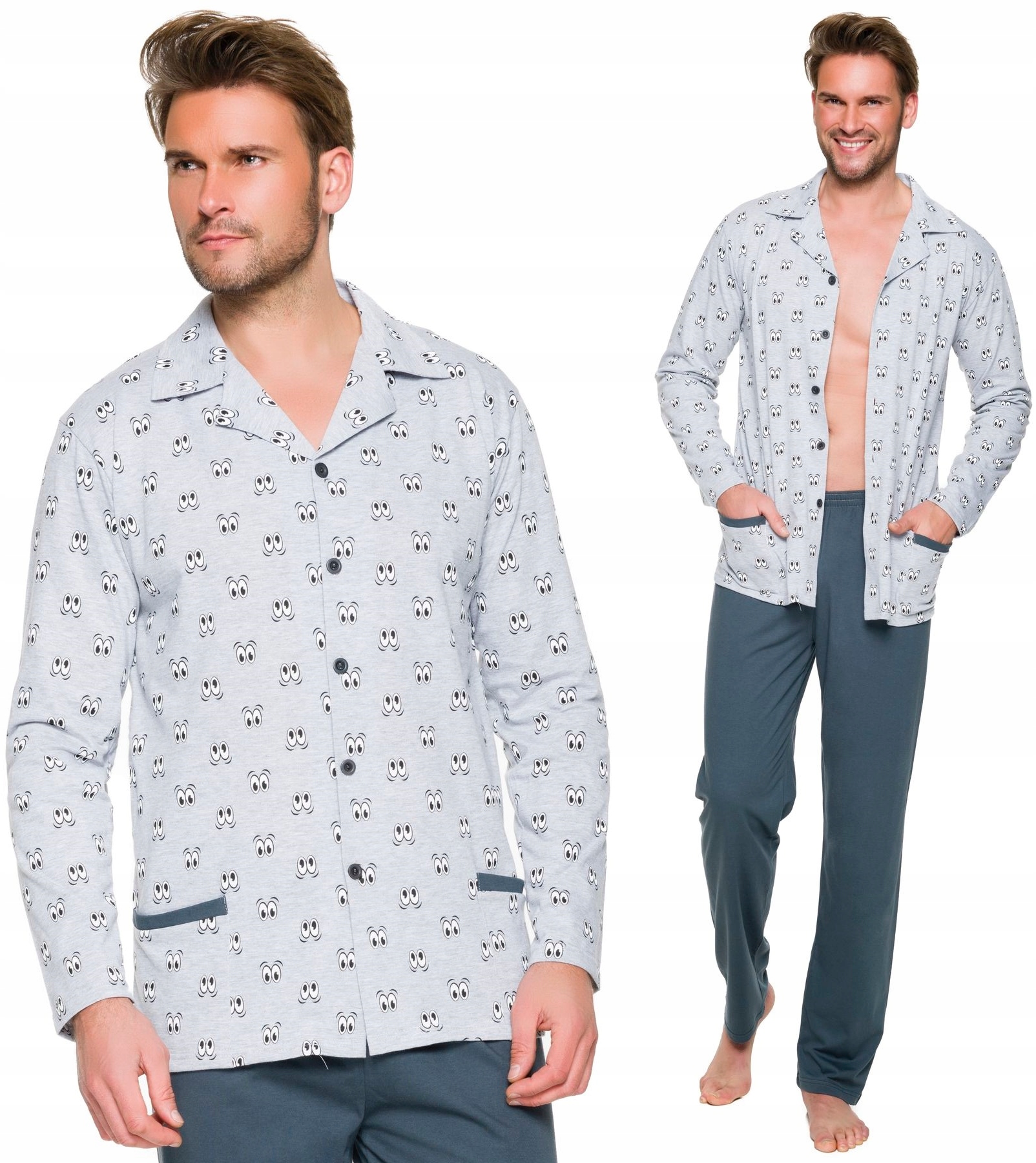 ROZPINANA BAWEŁNIANA PIŻAMA MĘSKA KOŁNIERZYK XXL