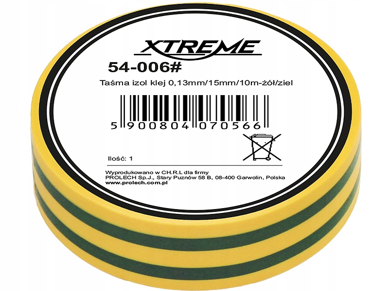 

Taśma izolacyjna Xtreme 15mm/10m, żółto/zielona