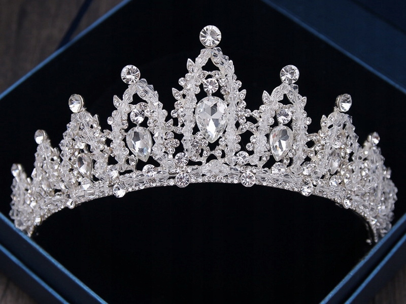 Korona SREBRNA CYRKONIE Ślubna Ozdoba do Włosów Diadem Tiara Kryształki Marka bez marki