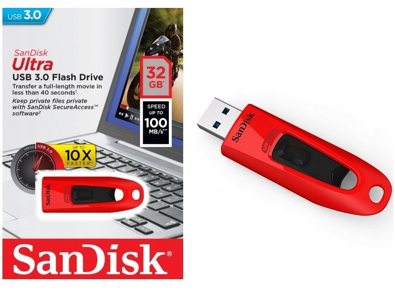 Pendrive SANDISK CRUZER ULTRA 32GB USB 3.0 czerwon