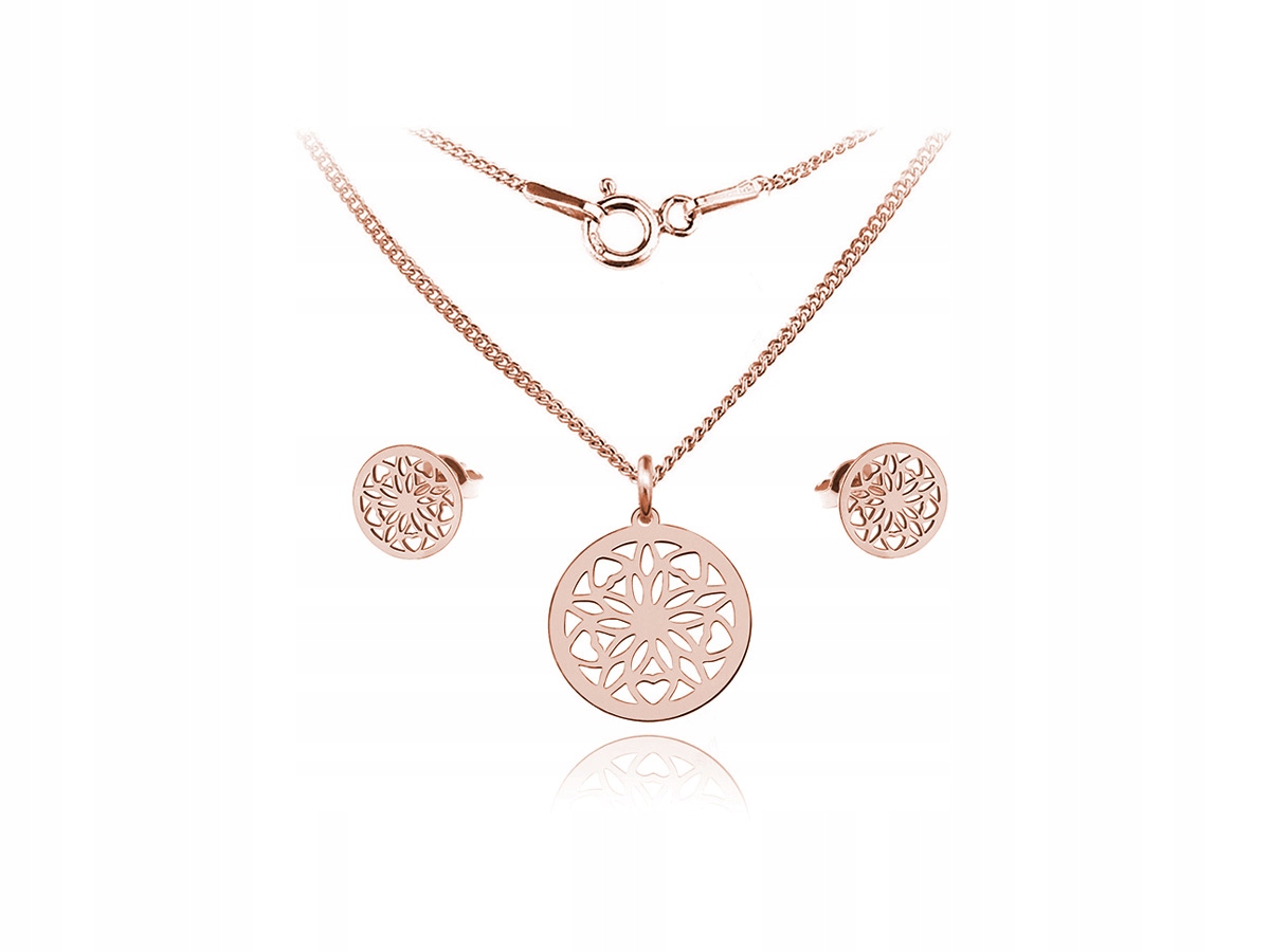 

Komplet Rozeta Ażur Celebrytka Srebro Rose Gold