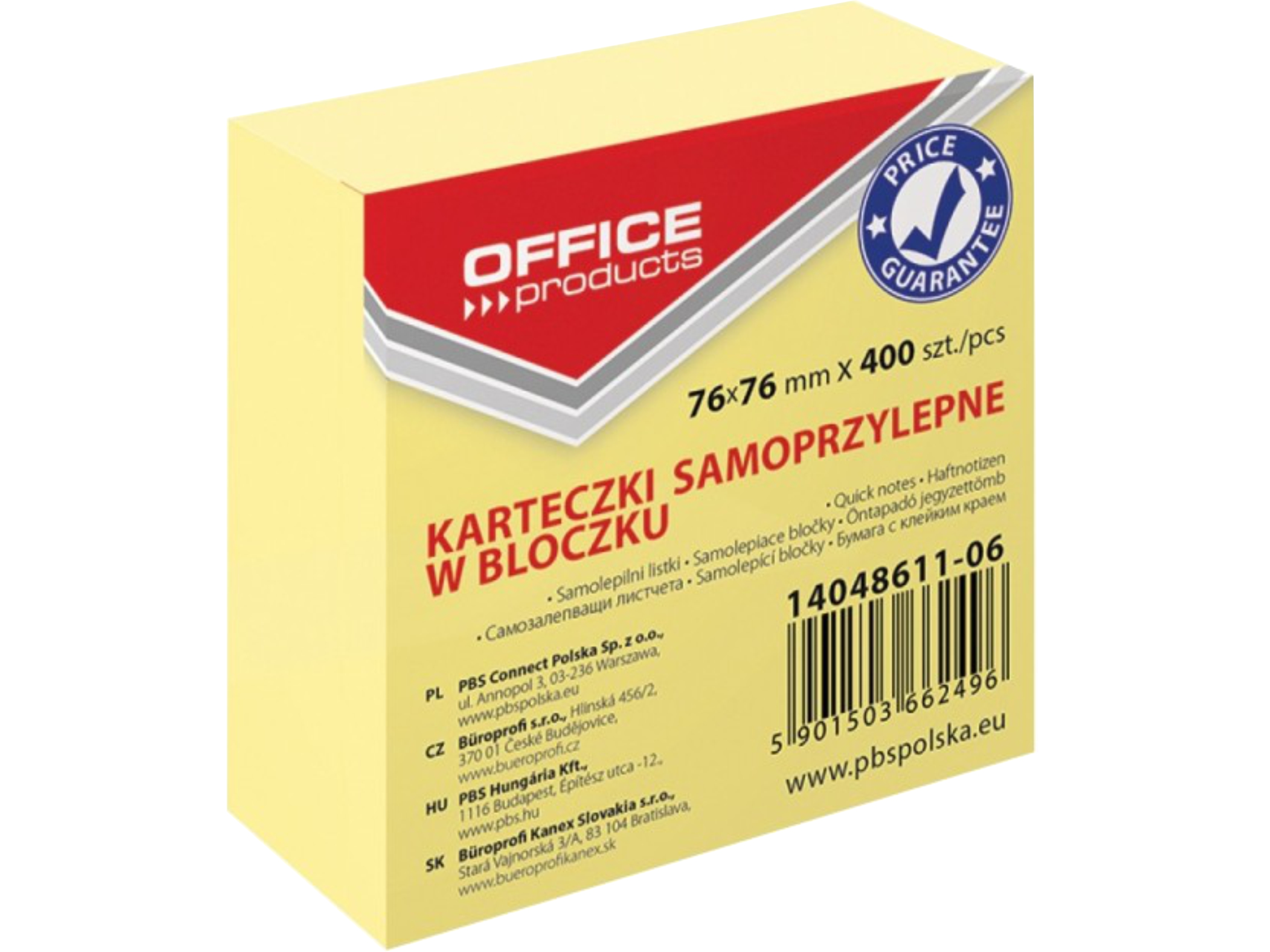 

Bloczek samoprzylepny karteczki 76x76mm 400k żółte