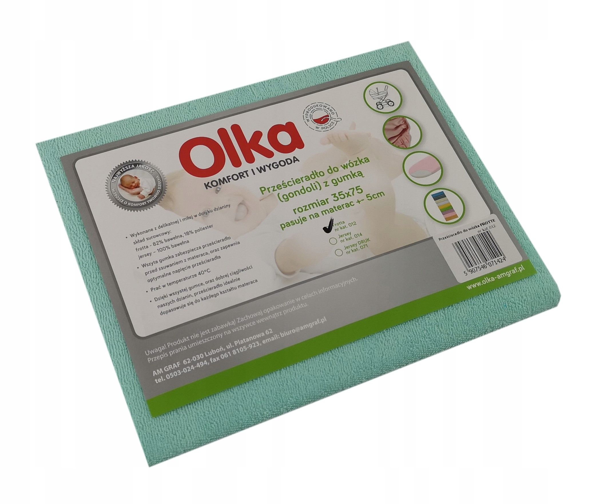 

Olka Prześcieradło do wózka Frotte 35x75 miętowe
