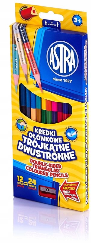 KREDKI DWUSTRONNE OŁÓWKOWE ASTRA 12/24 kolory