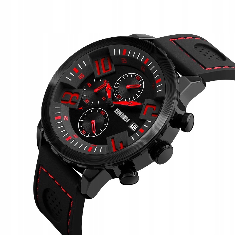 

Męski zegarek chrono skóra przeszycia efekt 3D