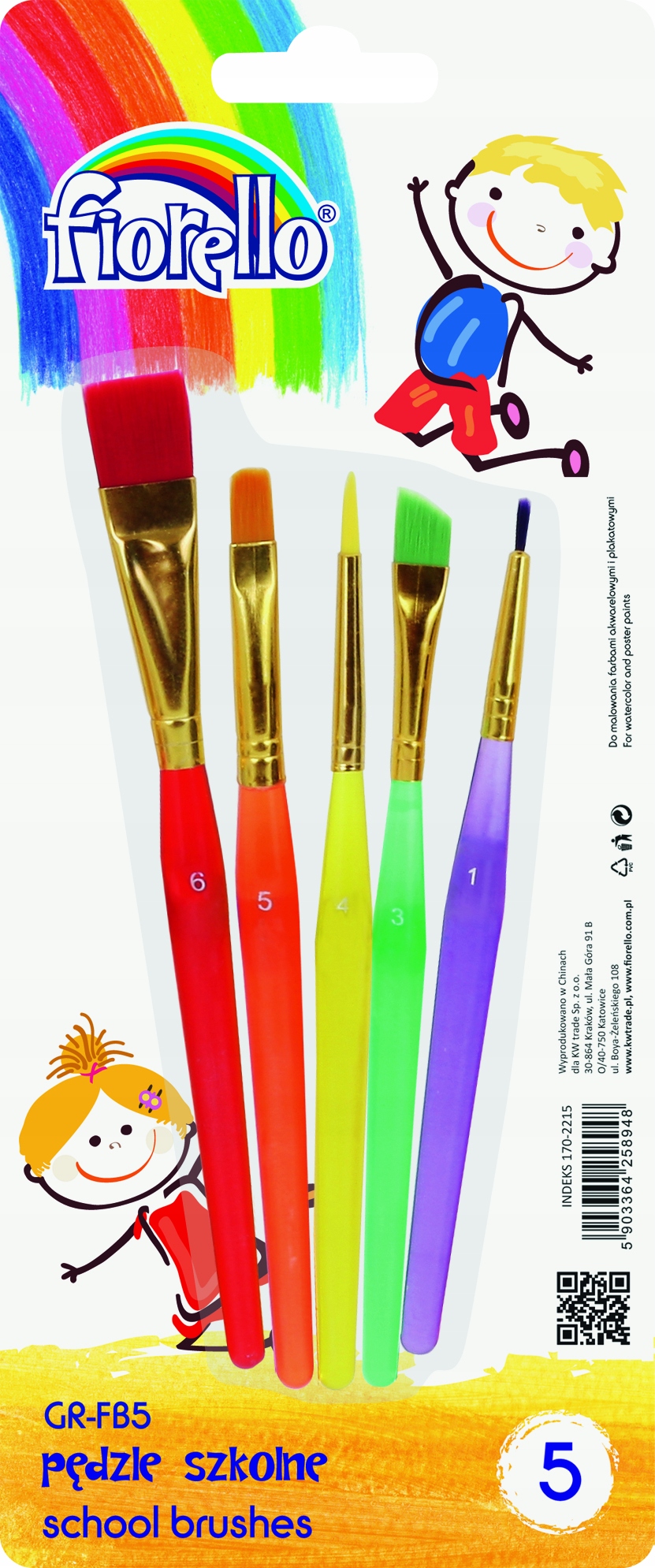 

Pędzle Pędzelki Szkolne 5x różne kształty Fiorello