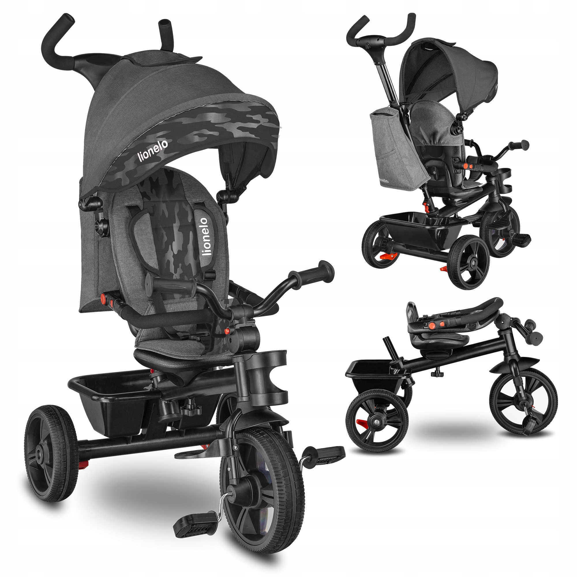 Rower trójkołowy Lionelo Haari 2 w 1 Hamulec 3-punktowe pasy Szary