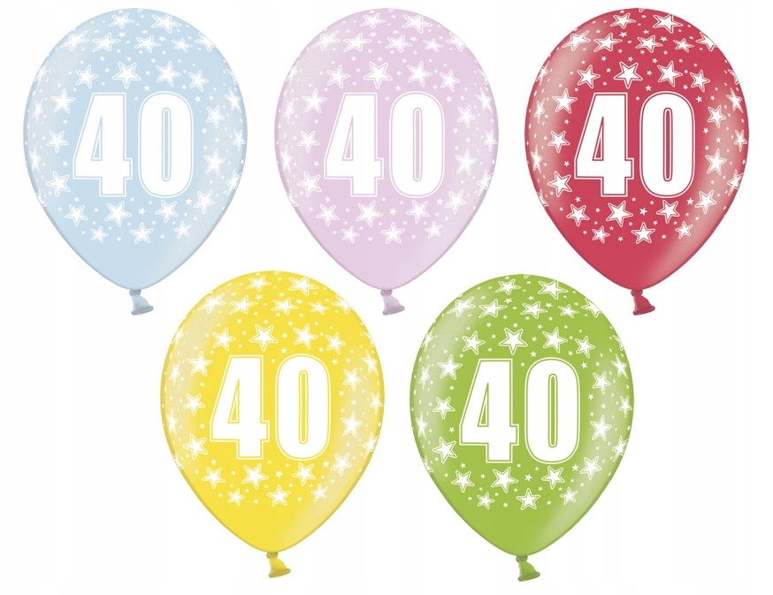 

Balony Czterdziestka 36cm na 40 urodziny 5szt mix
