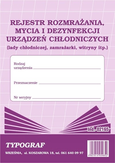 

Rejestr rozmrażania mycia i dezynfekcji 02165 Typo