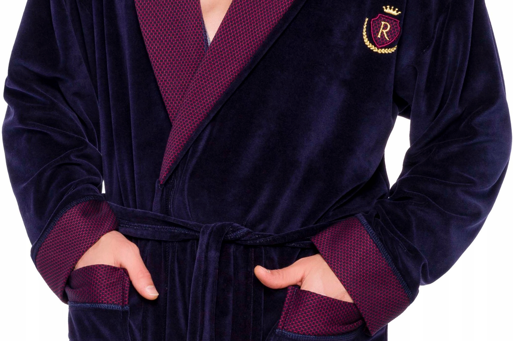 WELUROWY SZLAFROK MĘSKI - ATŁASOWY KOŁNIERZ M Marka L&L