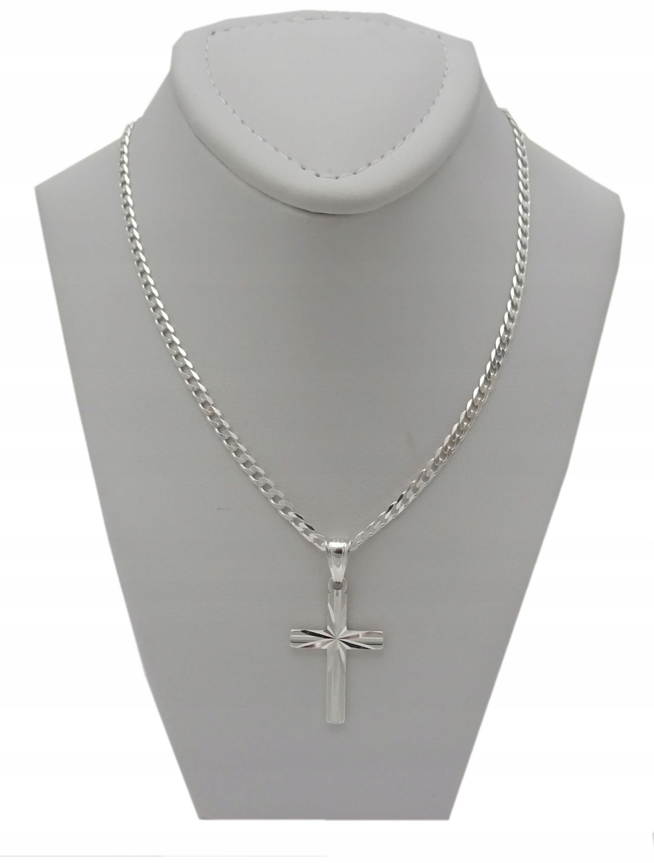 ŁAŃCUSZEK SREBRNY 925 PANCERKA 55 CM KRZYŻYK MĘSKI Materiał srebro