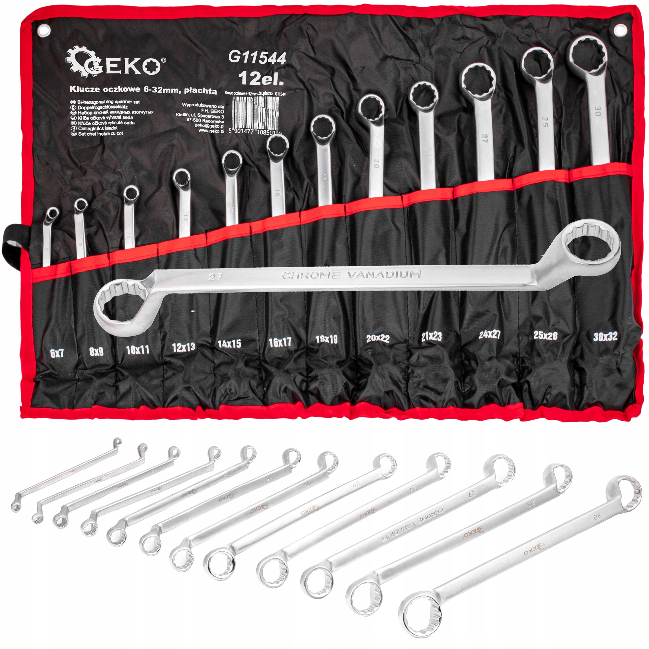 

Klucze Oczkowe Gięte 6-32 MM Zestaw Kluczy 12el