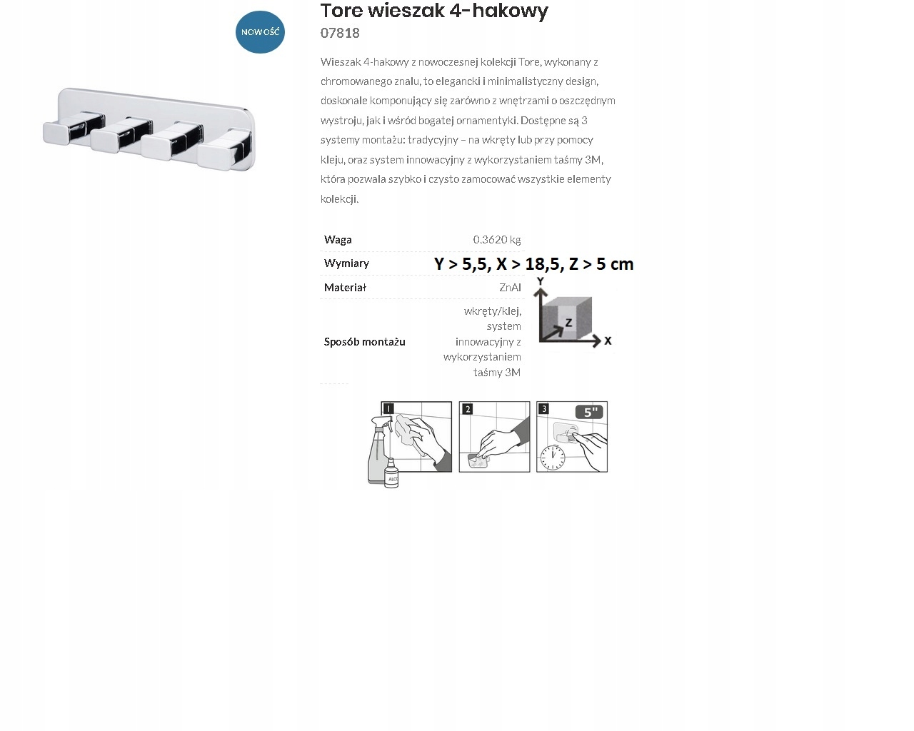 TORE BISK METAL WIESZAK 4 - HAKOWY 07818 Marka Bisk
