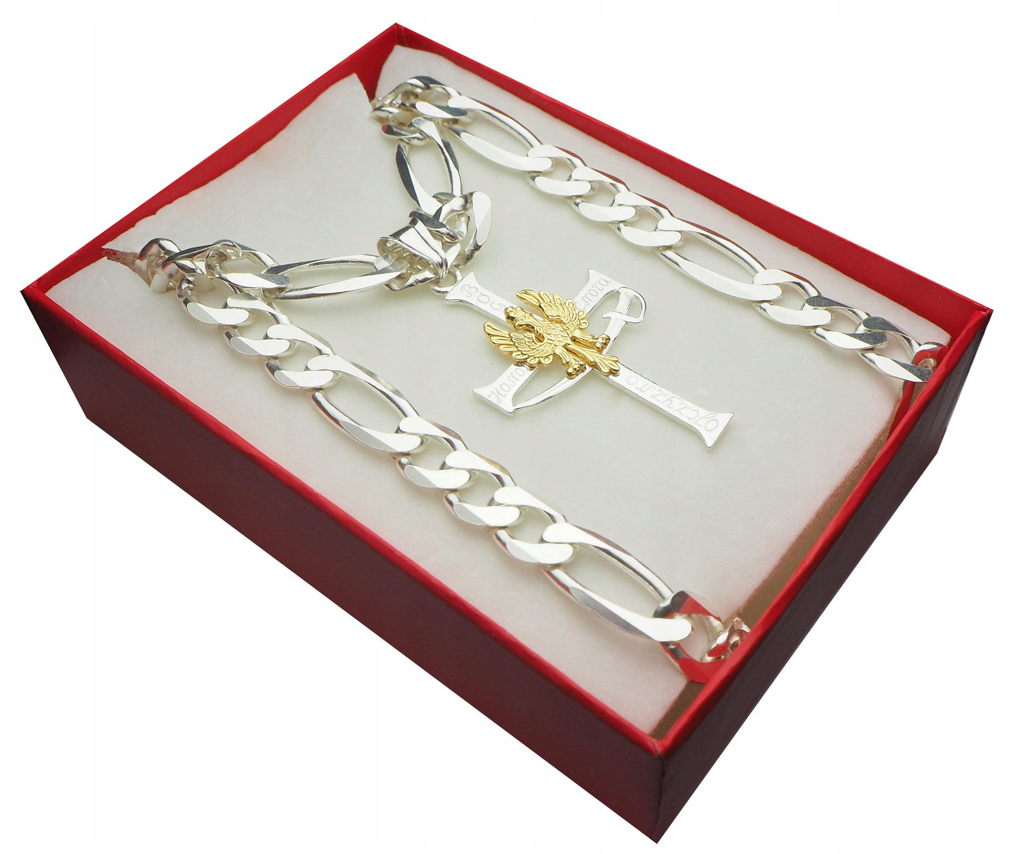 

Srebrny Łańcuszek 60cm +Krzyż Bóg Honor Ojczyzna