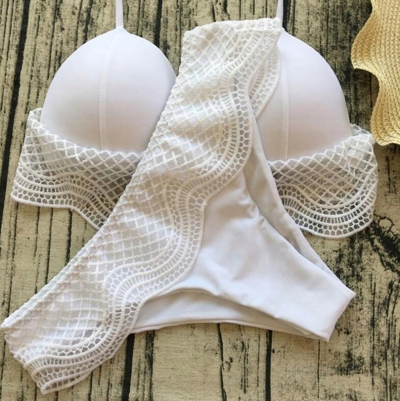 STRÓJ KĄPIELOWY SEXY BIKINI BIAŁY KORONKA 591 S Wzór dominujący bez wzoru
