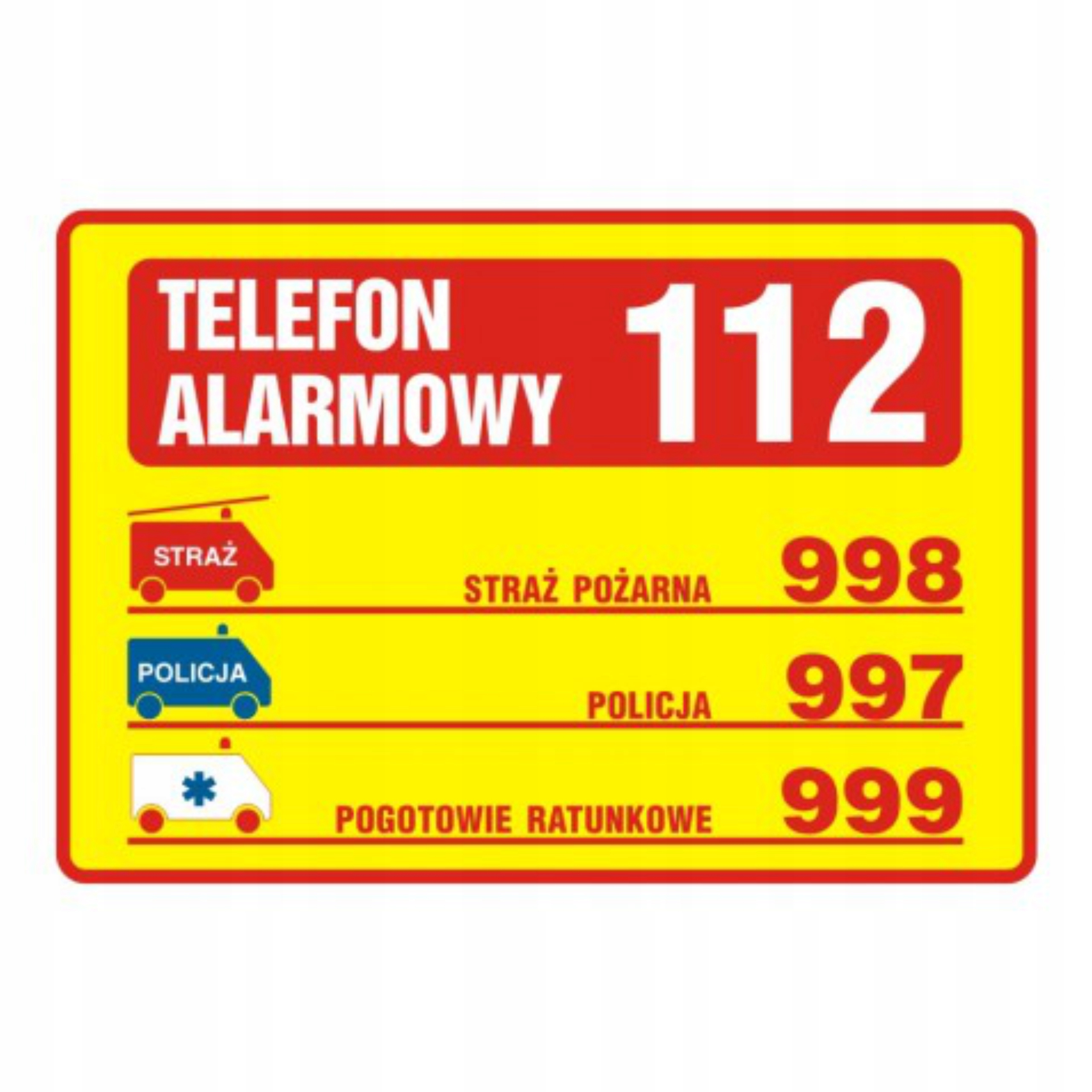 Tabliczka znak tablica PCV Telefony alarmowe