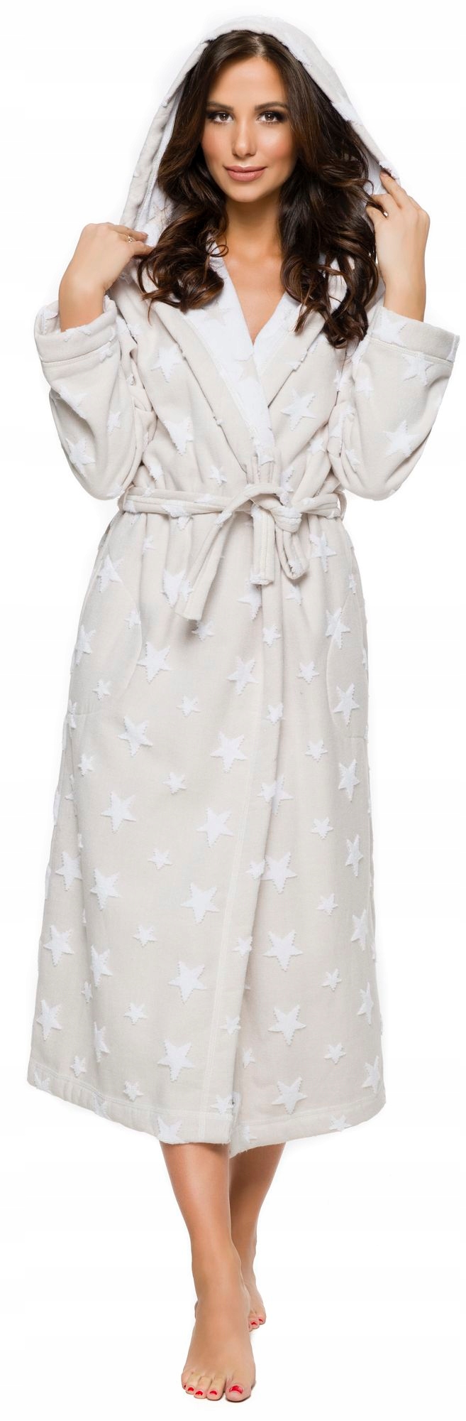 BAWEŁNIANY DŁUGI SZLAFROK DAMSKI Z KAPTUREM M Materiał dominujący bawełna