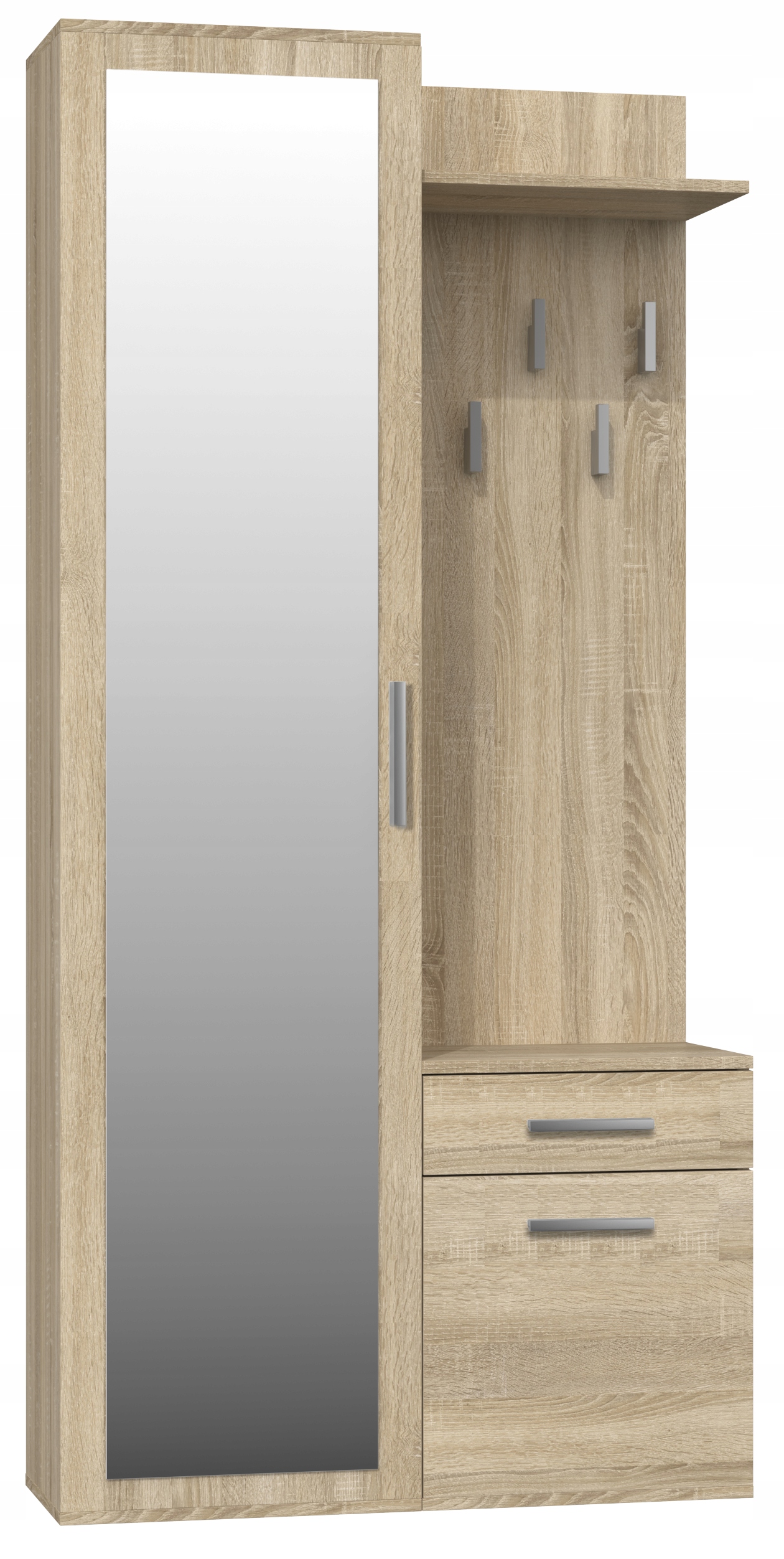 GARDEROBA DUO SZAFA LUSTRO WIESZAK DĄB SONOMA