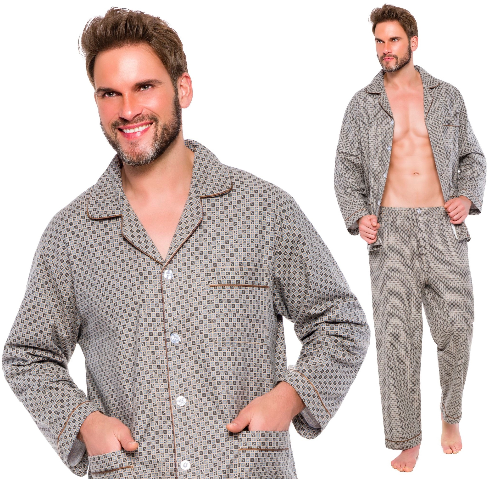 

Flanelowa Bawełniana Piżama Męska Rozpinana - XXXL