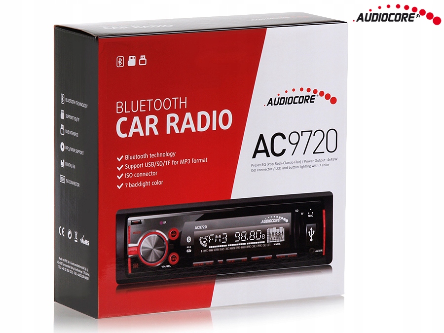 RADIO SAMOCHODOWE USB KARTA SD BLUETOOTH MP3 WMA Model AC9720
