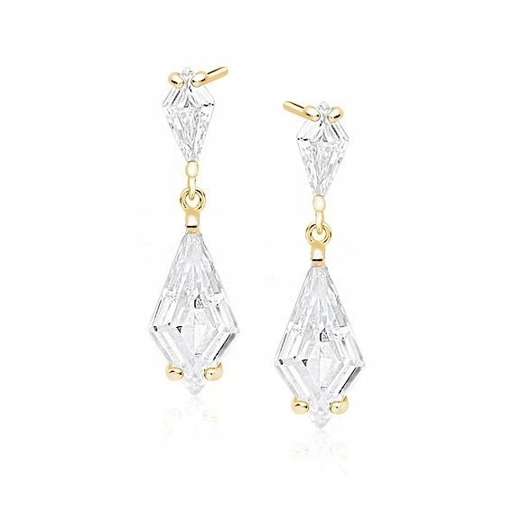 Stříbrné Náušnice pr 925 Pozlacené s zirkony Svatební závěsné tyčinky