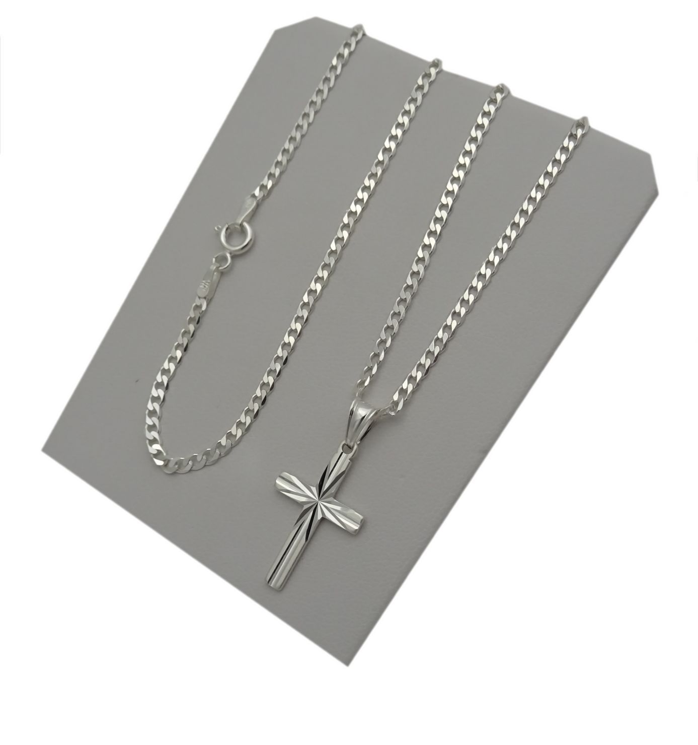 ŁAŃCUSZEK SREBRNY 925 PANCERKA 55 CM KRZYŻYK MĘSKI Długość całkowita 55 cm
