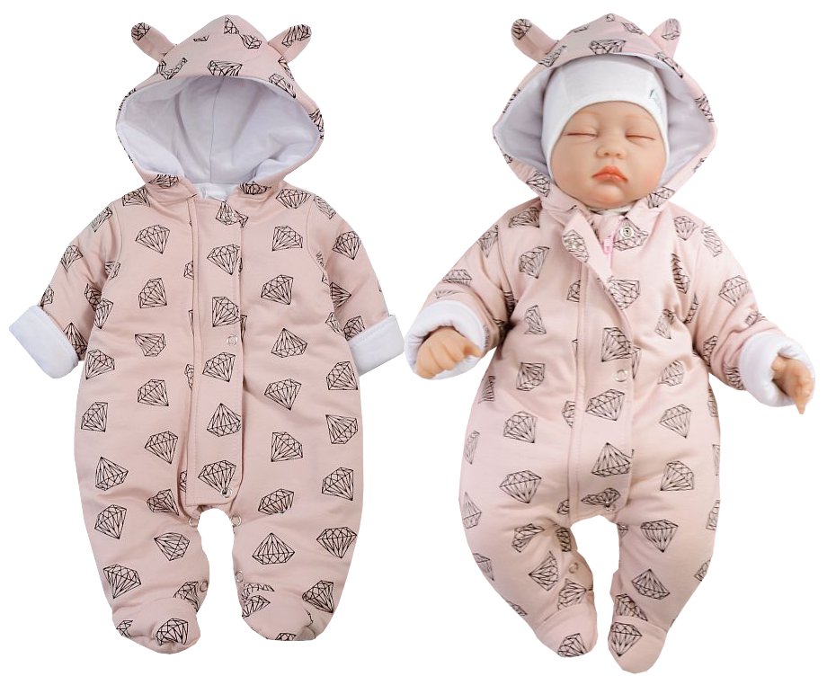 CIEPŁY KOMBINEZON PAJACYK DIAMENT RÓŻ 62cm L22F