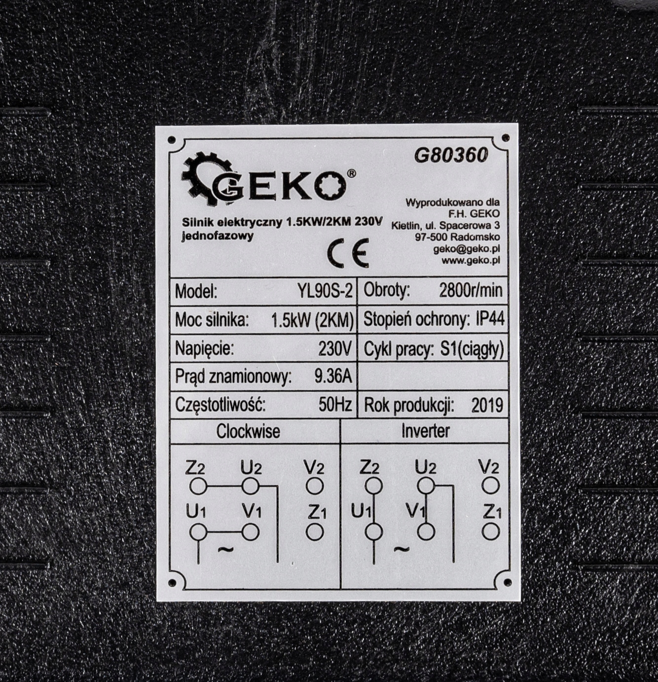 SILNIK ELEKTRYCZNY 230V 1,5kW / 2KM 1 - FAZOWY Marka Geko