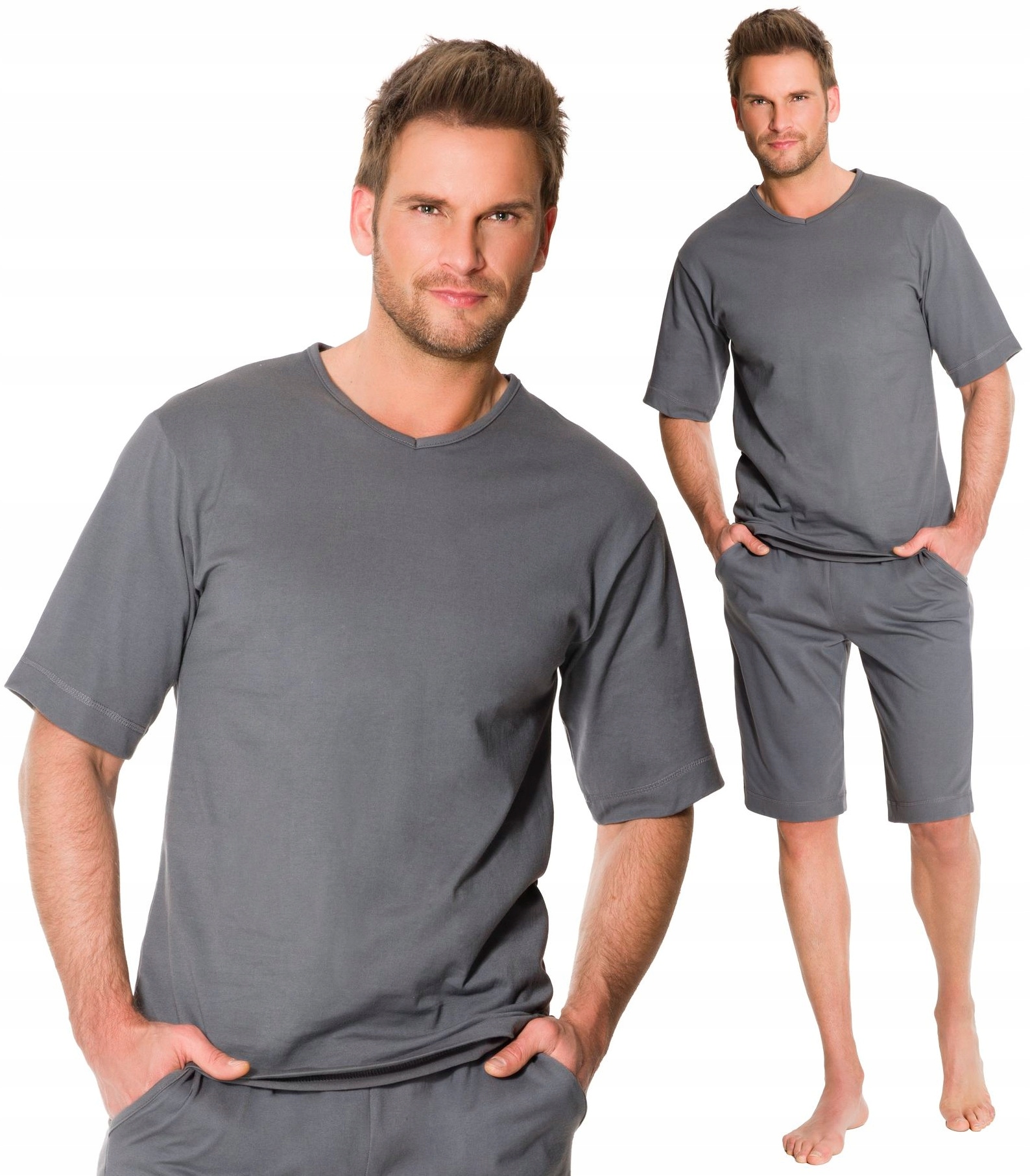 

Jednolita Bawełniana Piżama Męska Z Kieszeniami XL